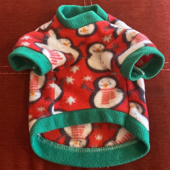 🆕🎅🏼🎄Fleece Dog Sweater:Snowmen with Green - Picture 4 of 4